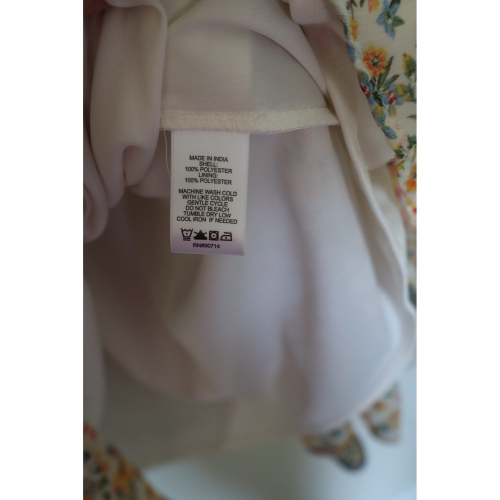 1.STATE Womens Smocked High Neck Floral Ruffle Tiered Mini Dress Yellow Blue L - Picture 5 of 7